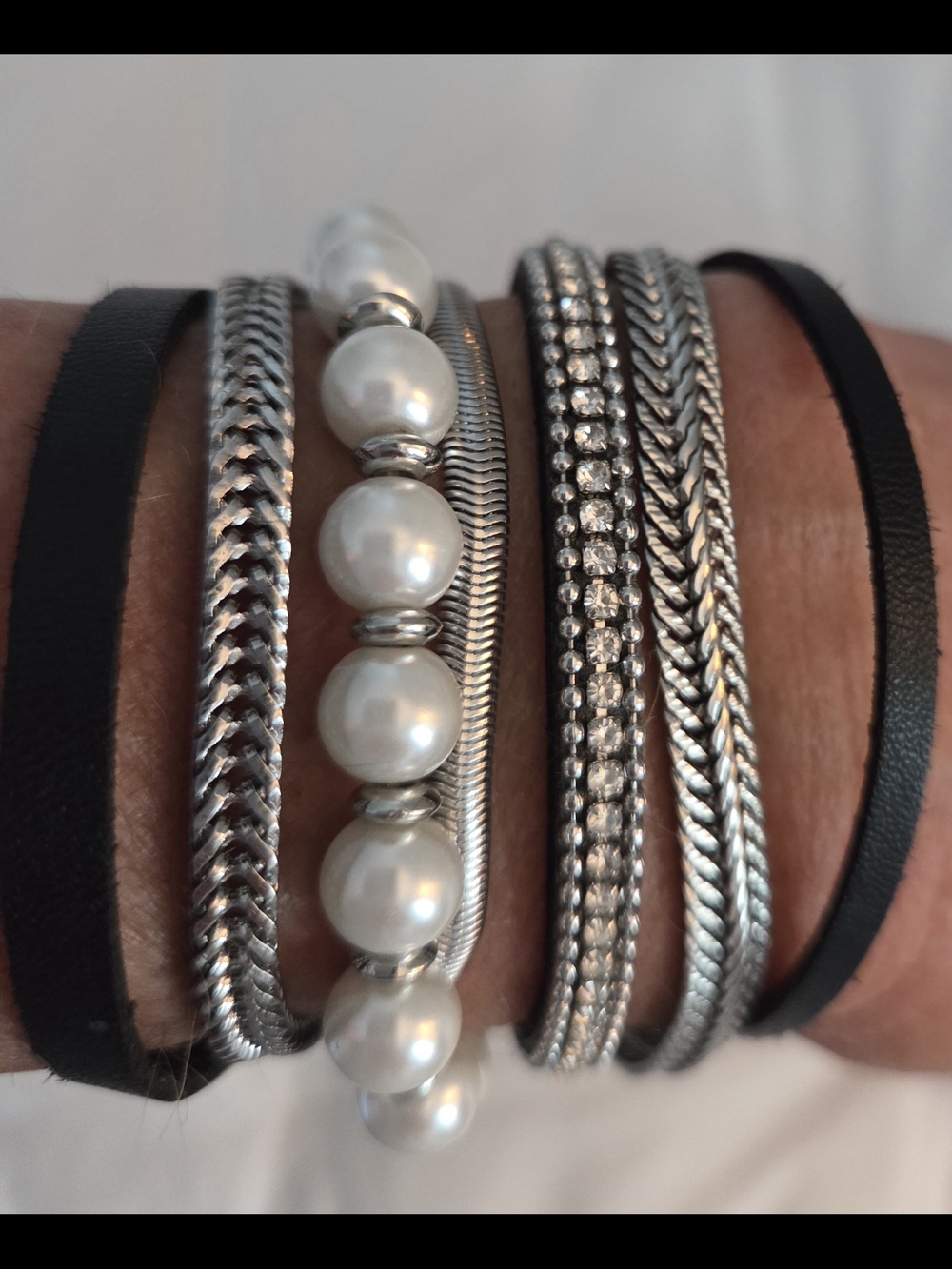 White House Black Market Silver & Black Multi-Row Bracelet Set with Faux Pearls